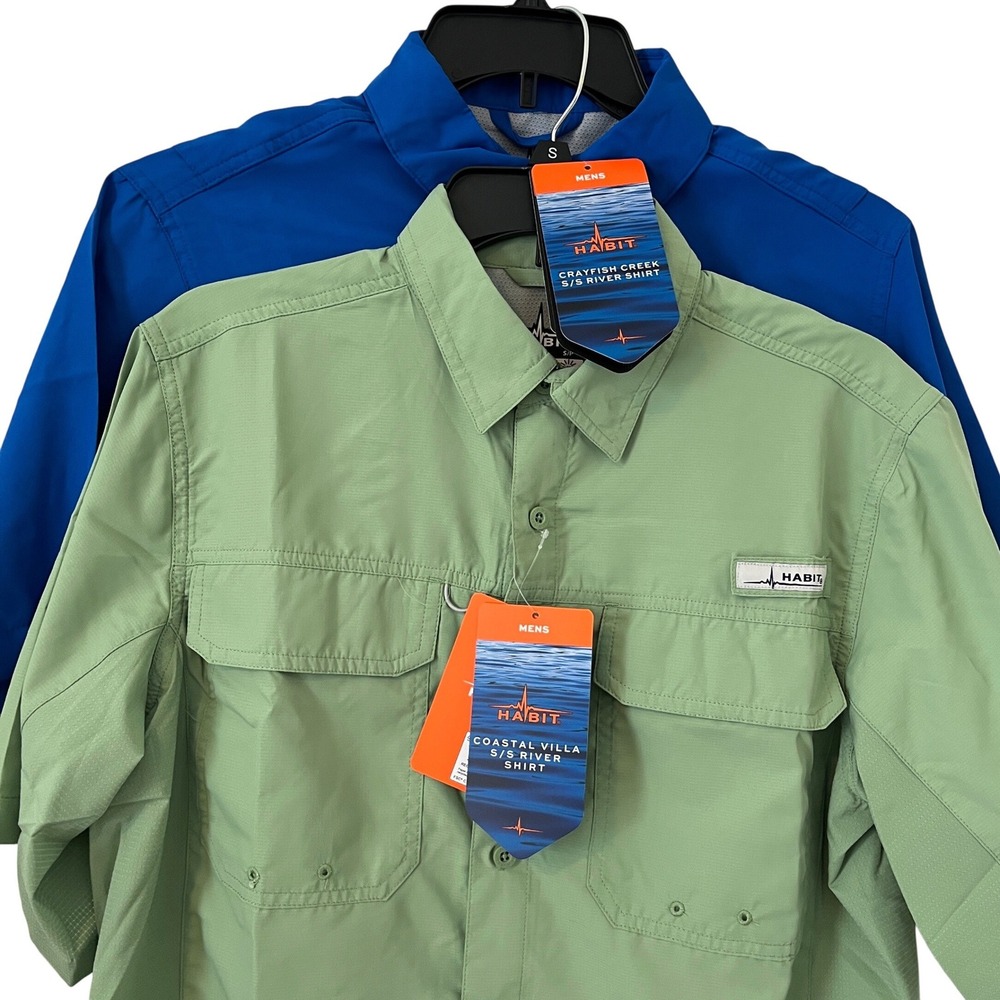 Habit Mens River Shirt Blue Green Short Sleeve Fishing Small Lot of 2 Bundle NWT
